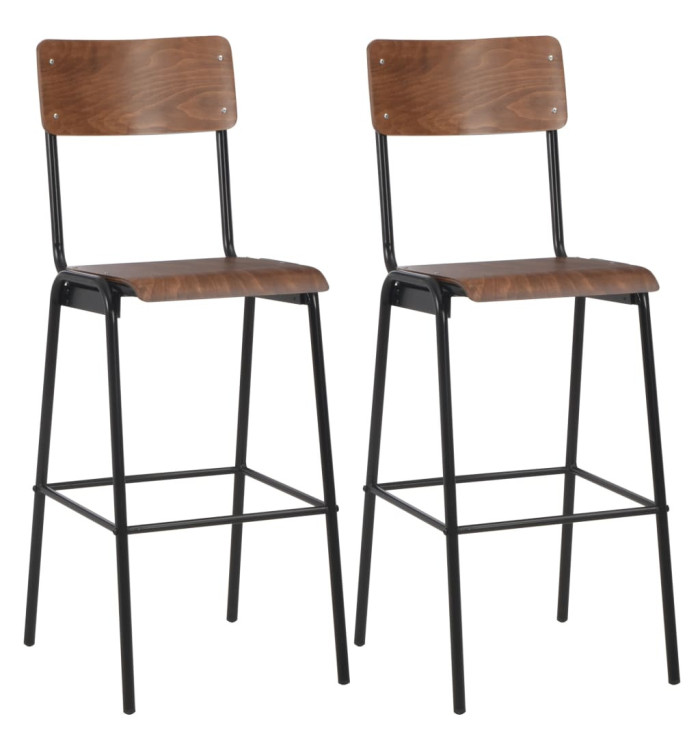 Tabourets de bar lot de 2 marron contreplaqué solide et acier | Mobilier & Déco