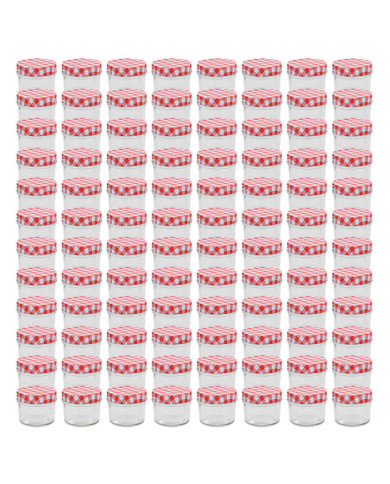 Pots à confiture Couvercles blanc et rouge 96 pcs Verre 110 ml | Mobilier & Déco