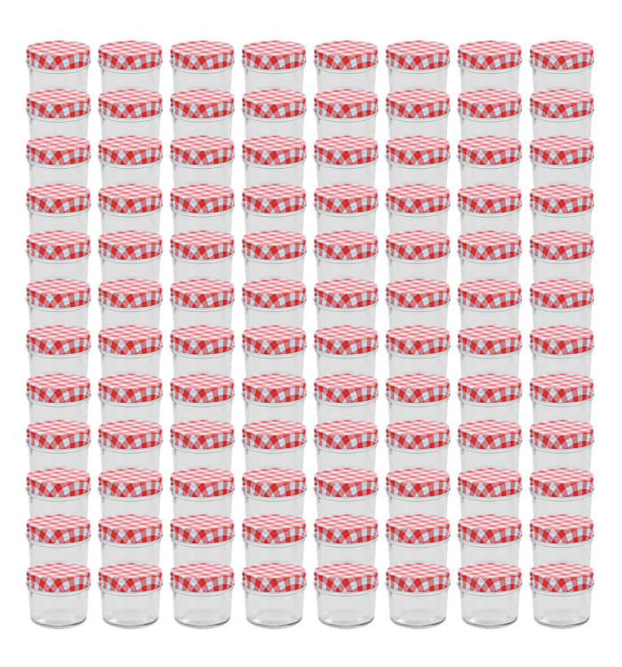 Pots à confiture Couvercles blanc et rouge 96 pcs Verre 110 ml | Mobilier & Déco