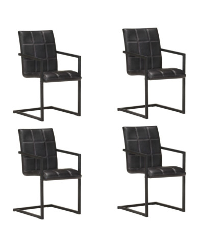 Chaises à manger cantilever lot de 4 noir cuir véritable | Mobilier & Déco