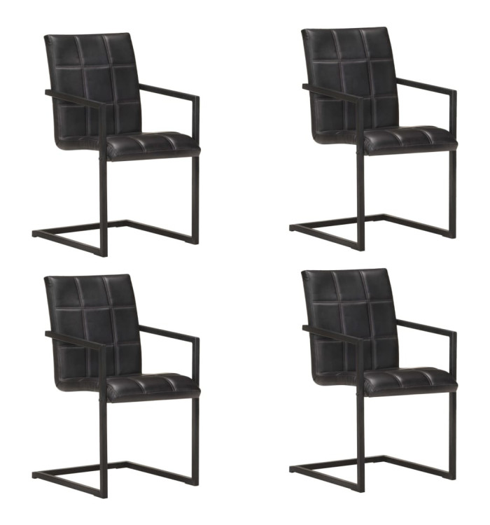 Chaises à manger cantilever lot de 4 noir cuir véritable | Mobilier & Déco