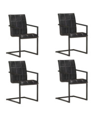 Chaises à manger cantilever lot de 4 noir cuir véritable | Mobilier & Déco