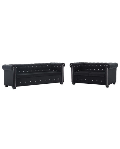 Canapés Chesterfield 2 pcs Revêtement en velours Noir | Mobilier & Déco