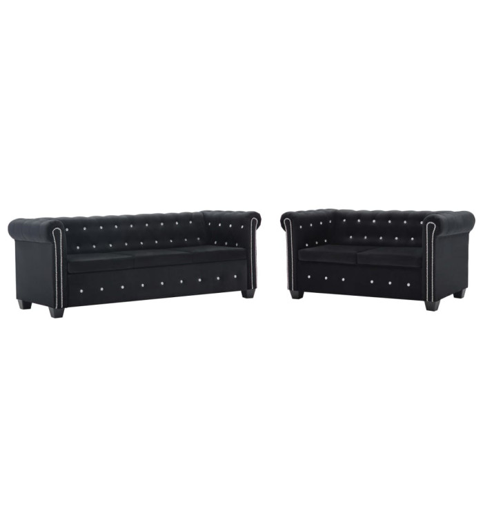 Canapés Chesterfield 2 pcs Revêtement en velours Noir | Mobilier & Déco