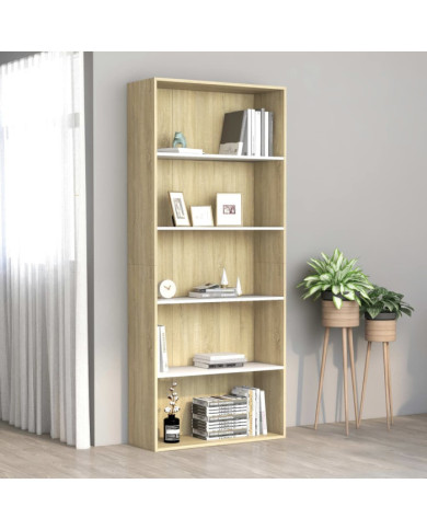 Bibliothèque à 5 niveaux Blanc chêne sonoma Bois d’ingénierie | Mobilier & Déco
