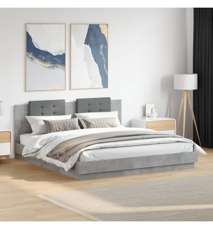 Cadre de lit avec LED sans matelas gris béton 160x200 cm | Mobilier & Déco