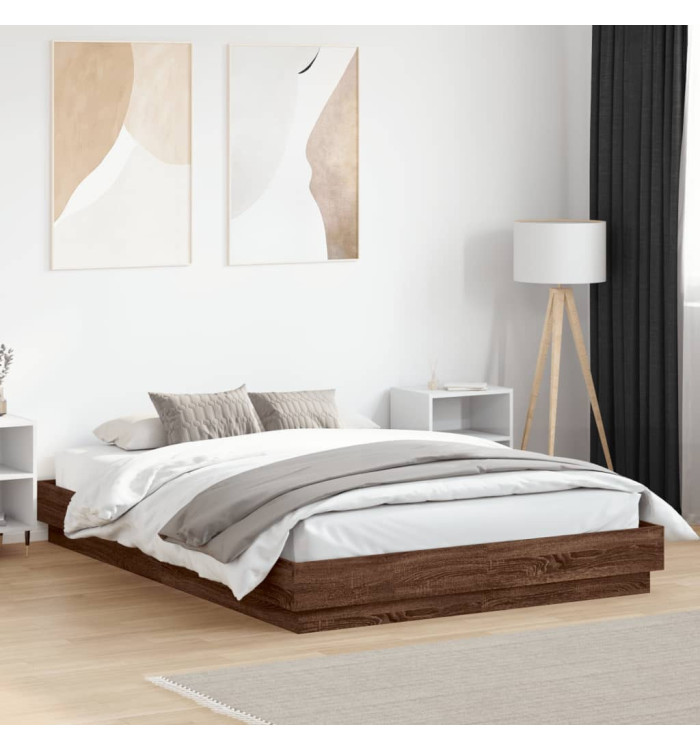 Cadre de lit avec LED sans matelas chêne marron 160x200 cm | Mobilier & Déco