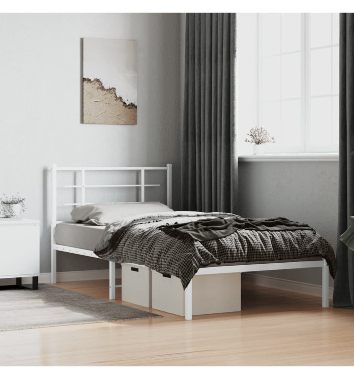 Cadre de lit métal sans matelas et tête de lit blanc 100x200 cm | Mobilier & Déco