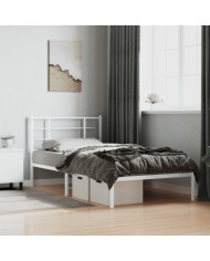 Cadre de lit métal sans matelas et tête de lit blanc 100x200 cm | Mobilier & Déco