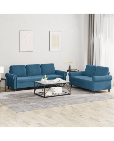 Ensemble de canapés 2 pcs avec coussins Bleu Velours | Mobilier & Déco