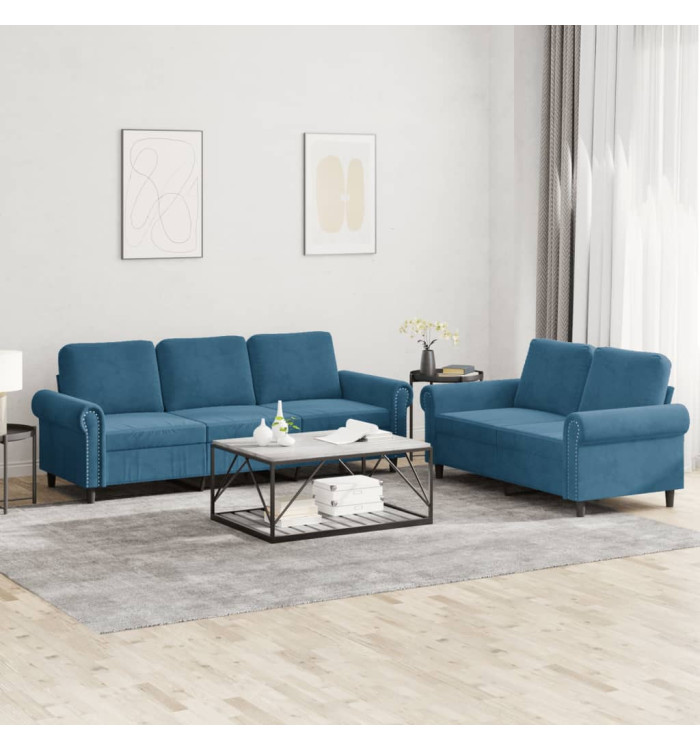 Ensemble de canapés 2 pcs avec coussins Bleu Velours | Mobilier & Déco