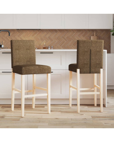Chaises de bar lot de 2 bois massif d'hévéa et tissu | Mobilier & Déco