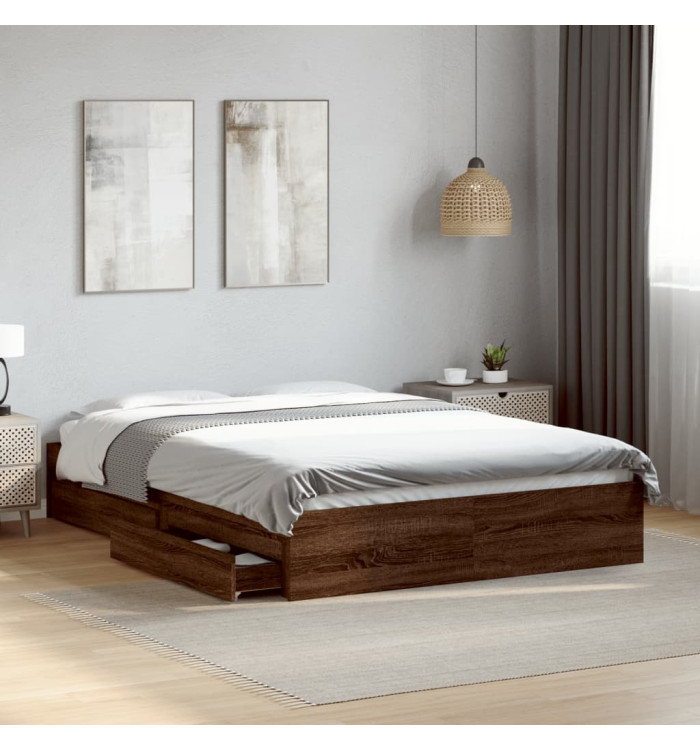 Cadre de lit avec tiroirs sans matelas chêne marron 135x190 cm | Mobilier & Déco