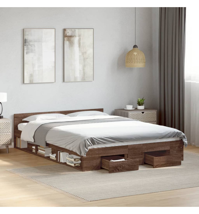 Cadre de lit avec tiroirs sans matelas chêne marron 160x200 cm | Mobilier & Déco