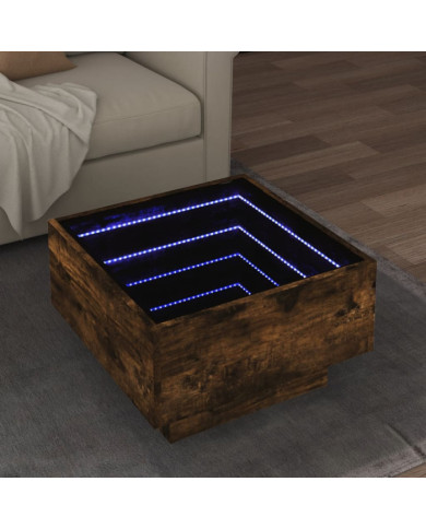 Table basse avec LED chêne fumé 50x50x30 cm bois d'ingénierie | Mobilier & Déco
