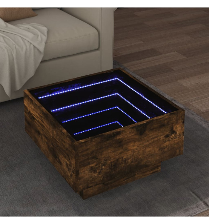 Table basse avec LED chêne fumé 50x50x30 cm bois d'ingénierie | Mobilier & Déco