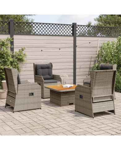 Salon de jardin 5 pcs avec coussins Gris Résine tressée | Mobilier & Déco