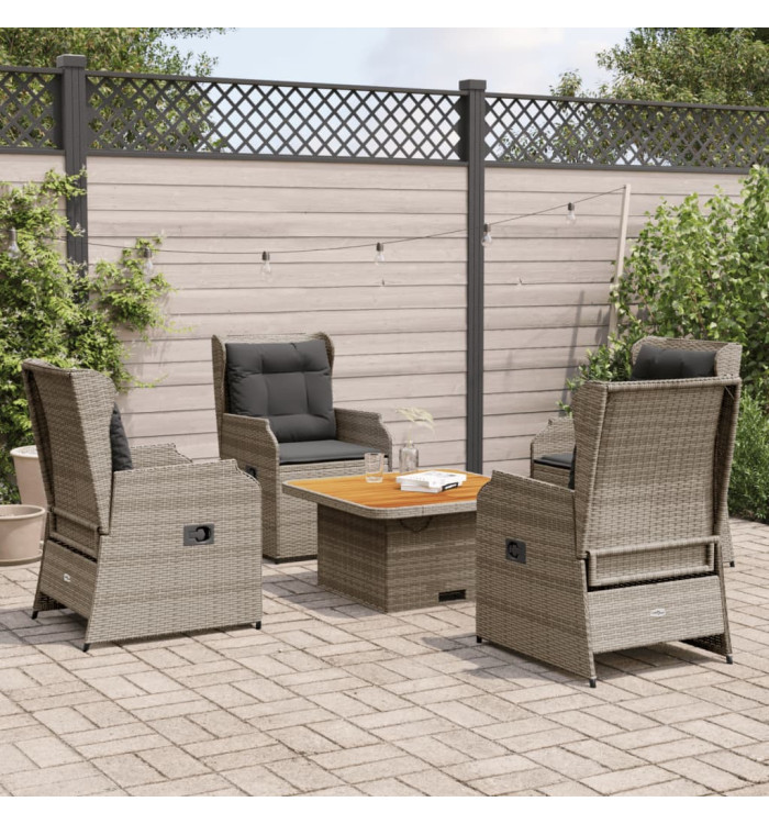 Salon de jardin 5 pcs avec coussins Gris Résine tressée | Mobilier & Déco