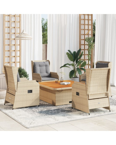 Salon de jardin avec coussins 5 pcs beige résine tressée | Mobilier & Déco