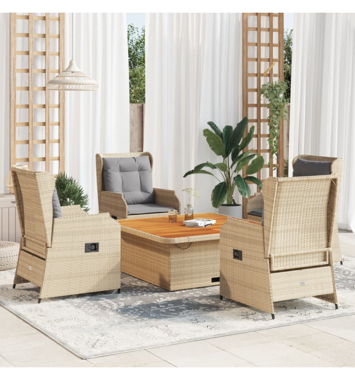 Salon de jardin avec coussins 5 pcs beige résine tressée | Mobilier & Déco