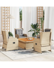Salon de jardin avec coussins 5 pcs beige résine tressée | Mobilier & Déco