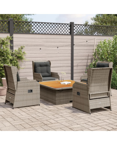 Salon de jardin 5 pcs avec coussins Gris Résine tressée | Mobilier & Déco