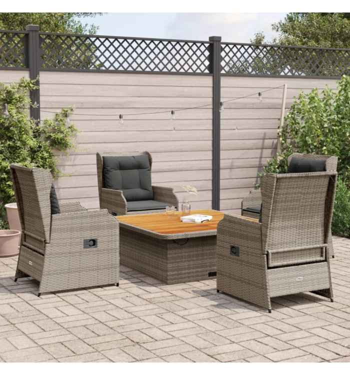 Salon de jardin 5 pcs avec coussins Gris Résine tressée | Mobilier & Déco