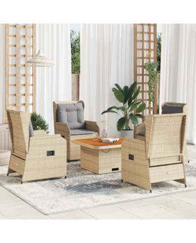 Salon de jardin avec coussins 5 pcs beige résine tressée | Mobilier & Déco