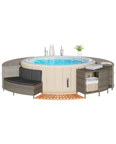 Cadre de bain à remous gris résine tressée bois massif d'acacia | Mobilier & Déco