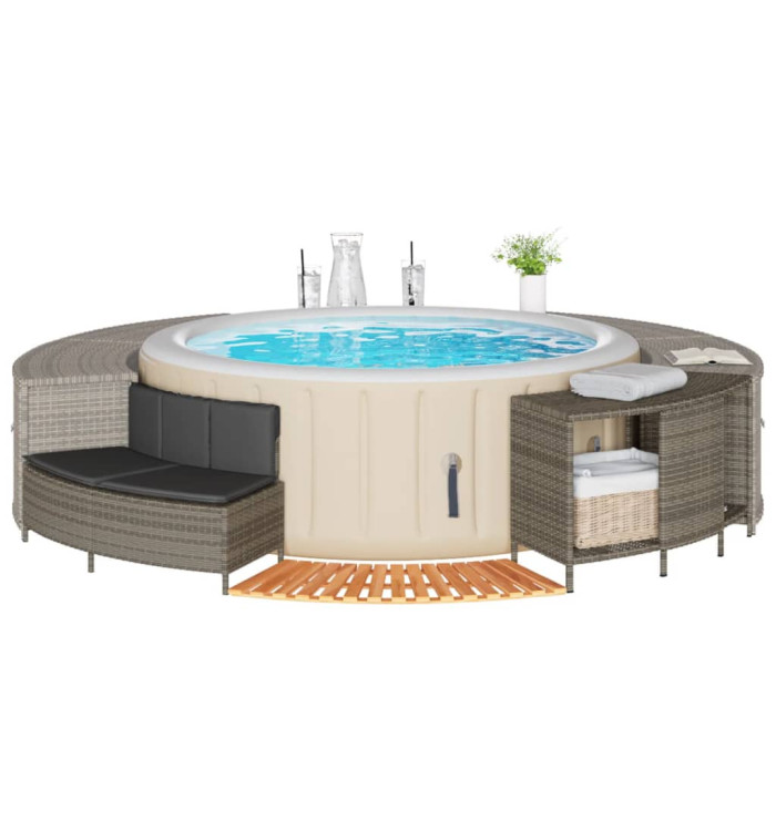 Cadre de bain à remous gris résine tressée bois massif d'acacia | Mobilier & Déco