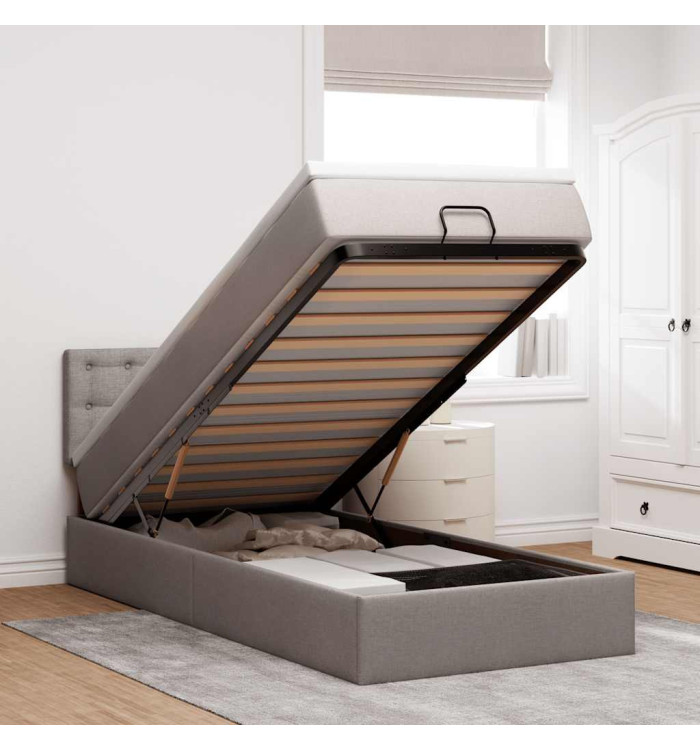 Lit ottoman avec matelas taupe 90x200 cm tissu | Mobilier & Déco