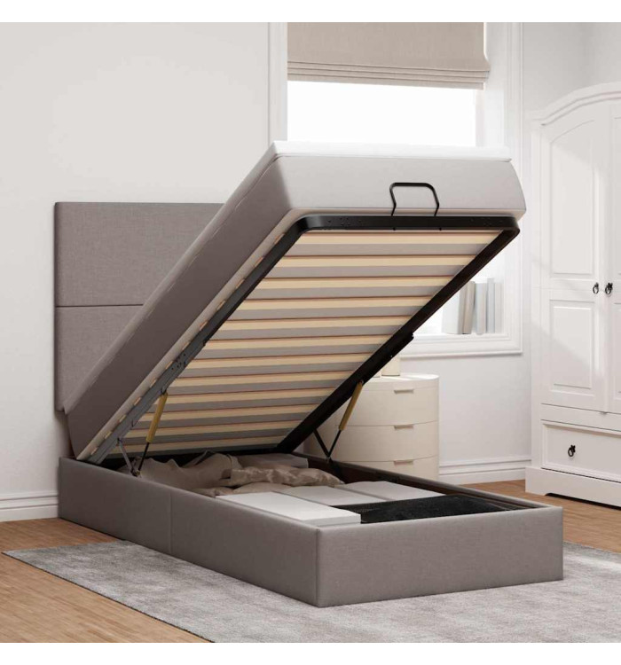 Lit ottoman avec matelas taupe 90x200 cm tissu | Mobilier & Déco