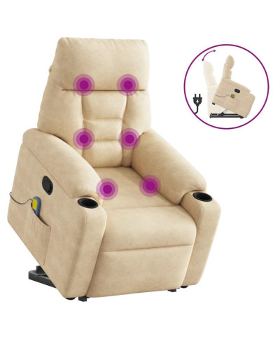 Fauteuil inclinable de massage crème tissu microfibre | Mobilier & Déco