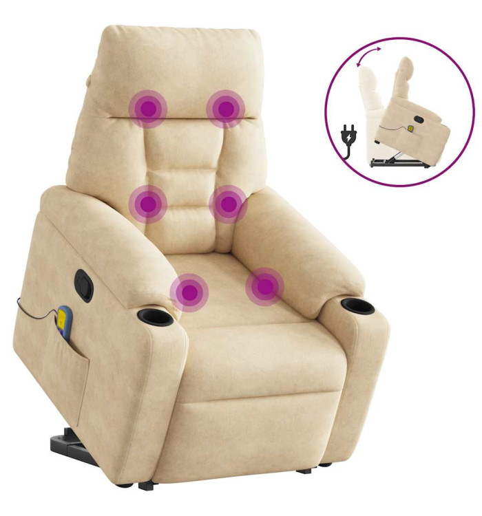 Fauteuil inclinable de massage crème tissu microfibre | Mobilier & Déco
