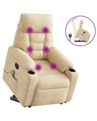 Fauteuil inclinable de massage crème tissu microfibre | Mobilier & Déco