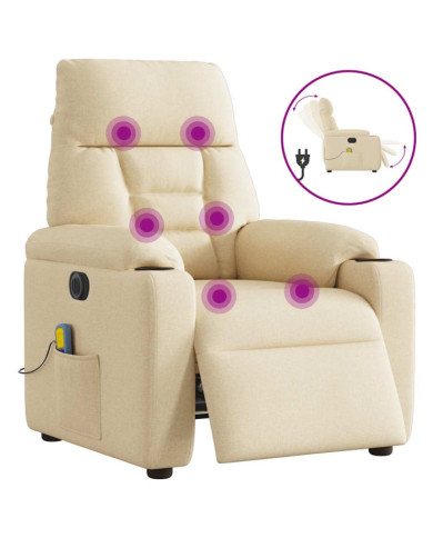 Fauteuil inclinable de massage électrique crème tissu | Mobilier & Déco