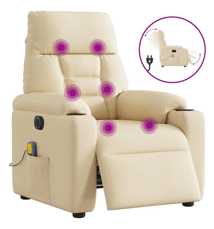 Fauteuil inclinable de massage électrique crème tissu | Mobilier & Déco