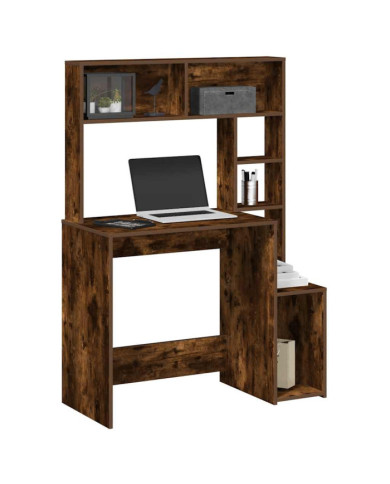 Bureau avec étagères chêne fumé 100x45x140 cm bois d'ingénierie | Mobilier & Déco