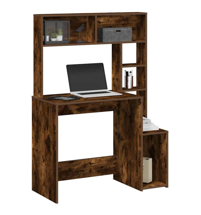 Bureau avec étagères chêne fumé 100x45x140 cm bois d'ingénierie | Mobilier & Déco
