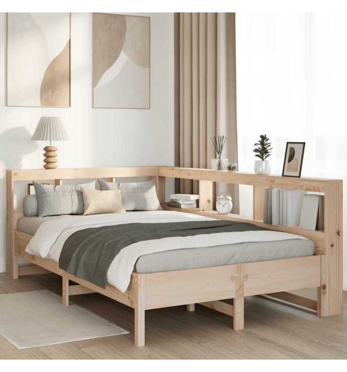 Lit bibliothèque sans matelas 160x200 cm bois massif de pin | Mobilier & Déco