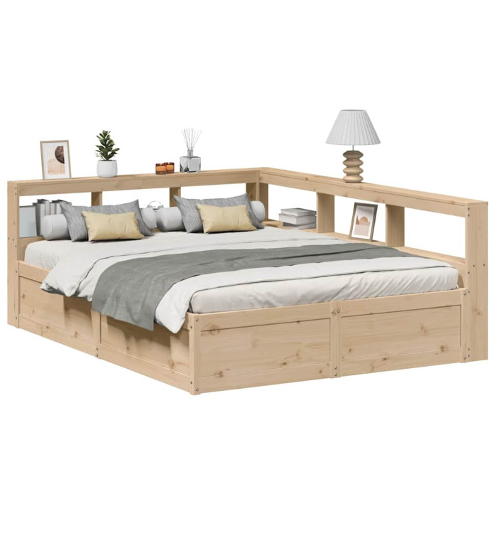 Lit bibliothèque sans matelas 150x200 cm bois massif de pin | Mobilier & Déco