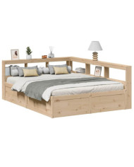 Lit bibliothèque sans matelas 150x200 cm bois massif de pin | Mobilier & Déco
