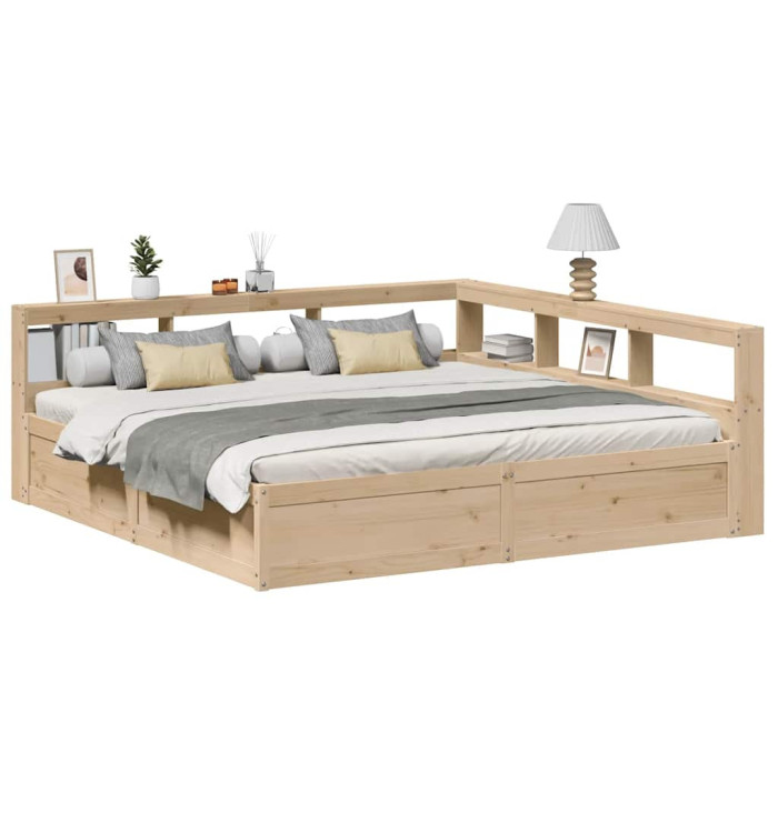 Lit bibliothèque sans matelas 200x200 cm bois massif de pin | Mobilier & Déco