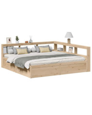 Lit bibliothèque sans matelas 200x200 cm bois massif de pin | Mobilier & Déco