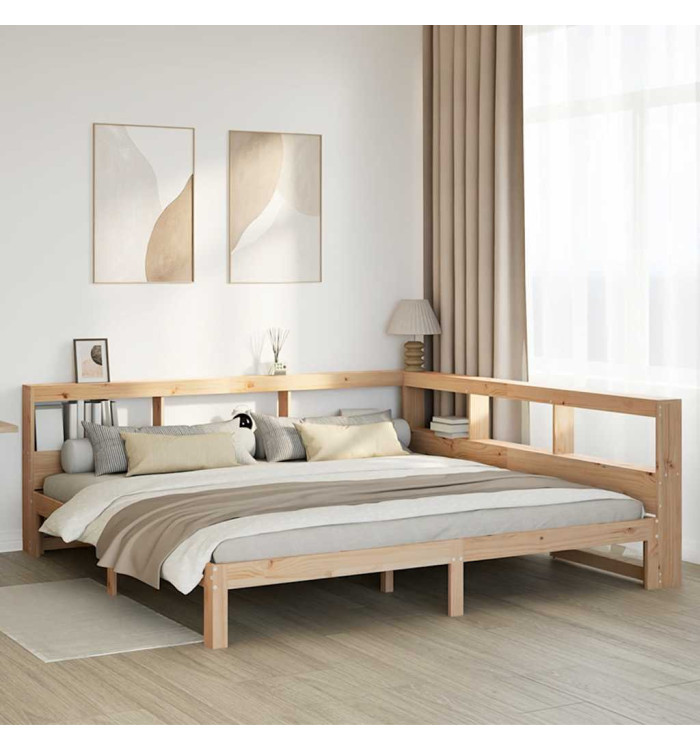 Lit bibliothèque sans matelas 200x200 cm bois massif de pin | Mobilier & Déco