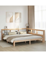 Lit bibliothèque sans matelas 200x200 cm bois massif de pin | Mobilier & Déco