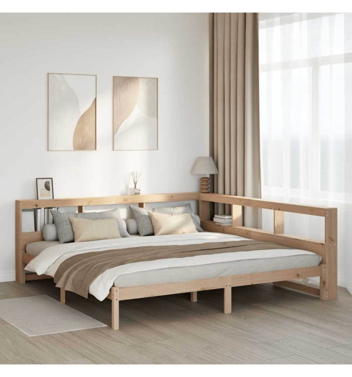 Lit bibliothèque sans matelas 200x200 cm bois massif de pin | Mobilier & Déco