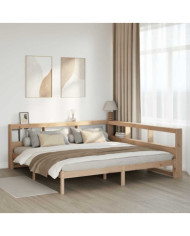 Lit bibliothèque sans matelas 200x200 cm bois massif de pin | Mobilier & Déco