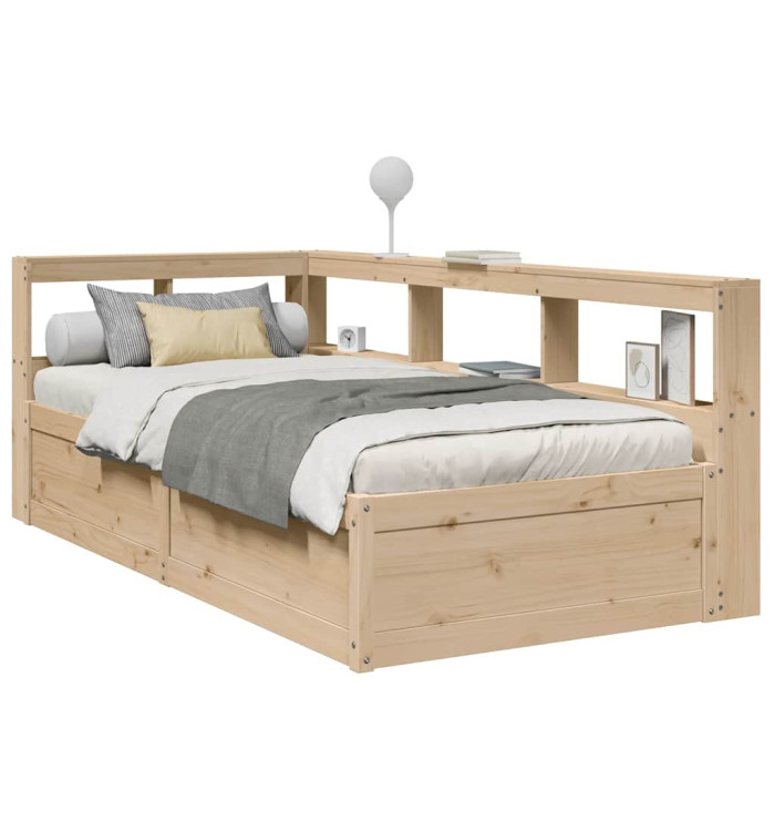 Lit bibliothèque sans matelas 90x200 cm bois de pin massif | Mobilier & Déco