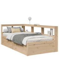 Lit bibliothèque sans matelas 90x200 cm bois de pin massif | Mobilier & Déco